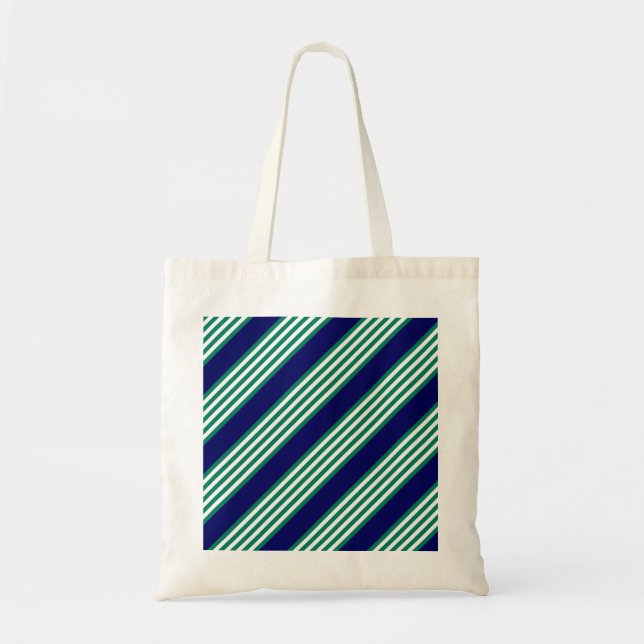 Green and white stripes pattern with navy blue tote bag (Front)
