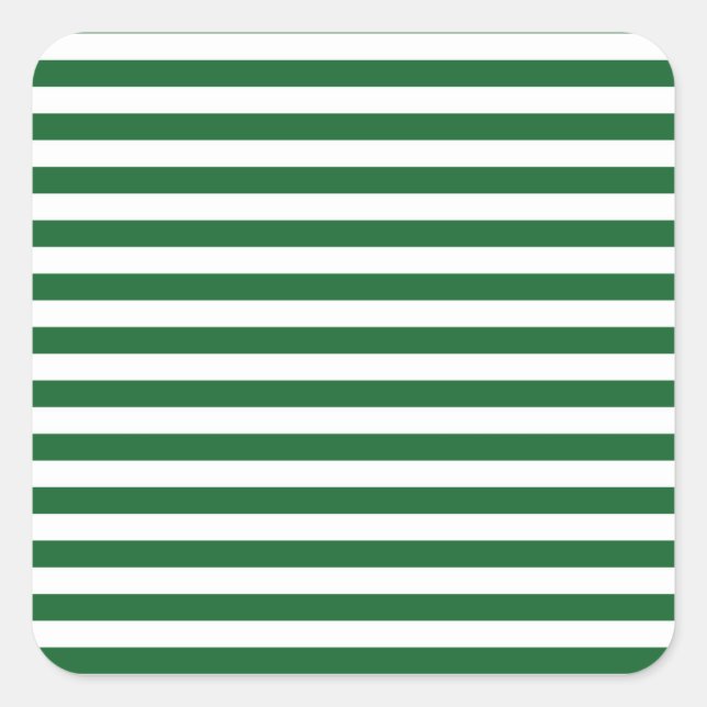 Green and White Stripes Square Sticker (Front)