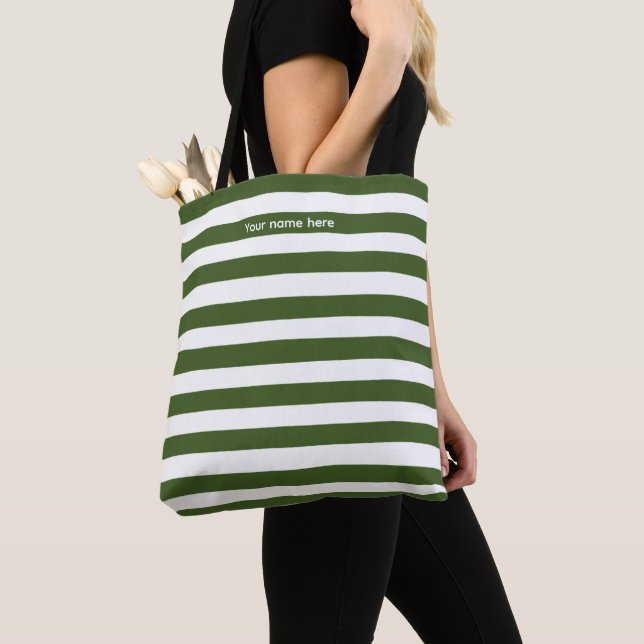 Green and White Stripes Tote Bag (Close Up)
