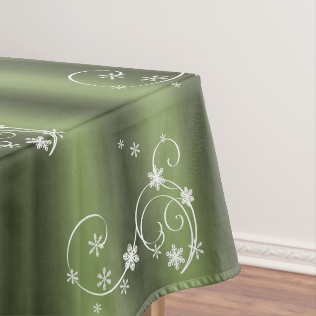 Green and White Swirls Christmas Tablecloth (In Situ)