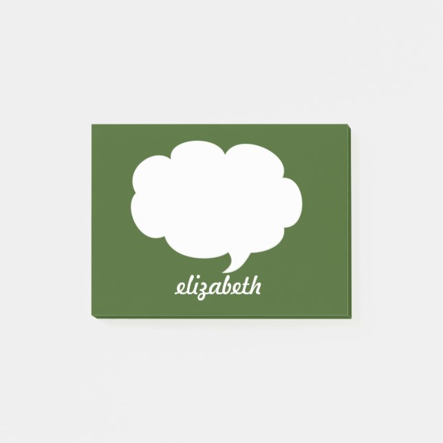 Green and White Talk Bubble Personalised Name Post-it Notes (Front)