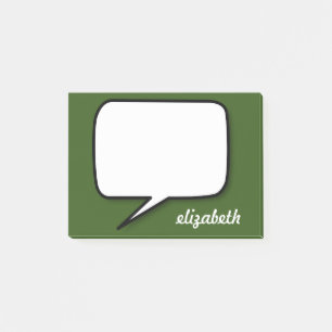 Green and White Talk Bubble Personalised Name Post-it Notes