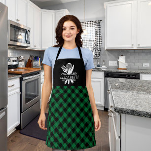 Green and White Tartan Plaid Pattern Apron