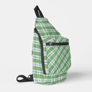 Green and White Tartan Plaid Sling Bag