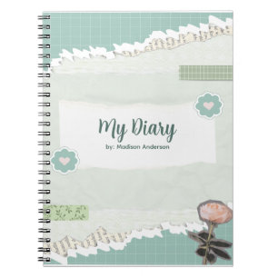 Green and White Torn Paper Diary Notebook