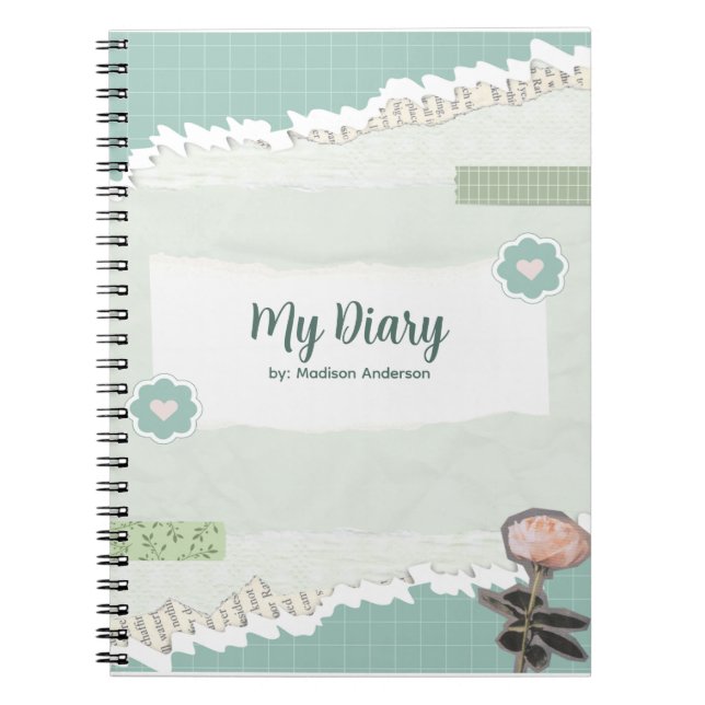 Green and White Torn Paper Diary  Notebook (Front)