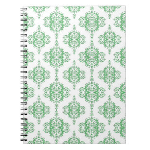 Green and White Victorian Style Damask Notebook
