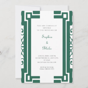 Green and White Vintage Art Deco Wedding Invitation