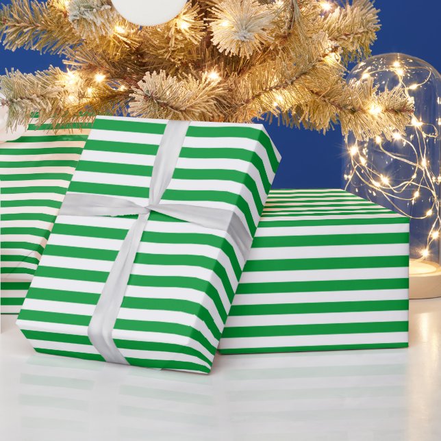Green and White Vintage Thin Stripes Wrapping Paper (Holidays)