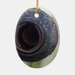 green and white vintage truck gas ceramic tree decoration