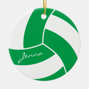 Green and White Volleyball Ceramic Tree Decoration