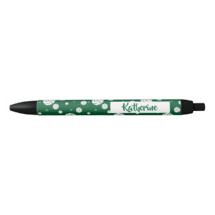 Green and White Volleyball Pattern Black Ink Pen
