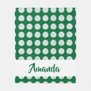 Green and White Volleyball Pattern Fleece Blanket