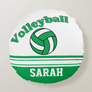 Green and White Volleyball   Personalise Round Cushion