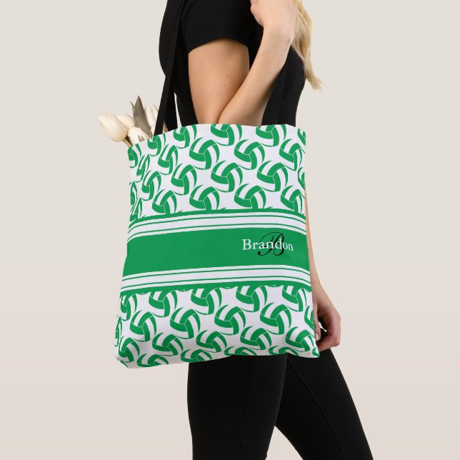 Green and White Volleyball | Personalise Tote Bag (Close Up)