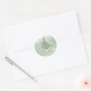 Green and White Watercolor Christmas Envelope Seal