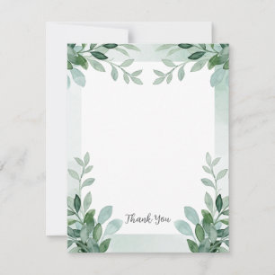 Green and white watercolor floral thank you card