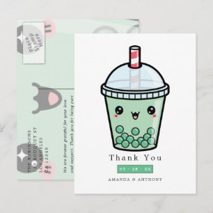 Green and White Watercolor Floral Wedding Thanks Postcard