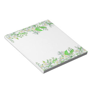 Green and White Watercolor Flower Border Notepad