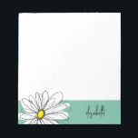 Green and White Whimsical Daisy with Custom Text Notepad<br><div class="desc">A zen and whimsical,  hipster piece of art. You can add a name,  monogram or other custom text. If you need to move the art around,  click on the customise button to make changes.</div>