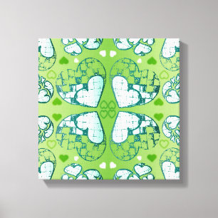 Green and white Whimsical Romantic Hearts pattern Canvas Print