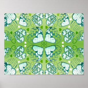 Green and white Whimsical Romantic Hearts pattern Poster