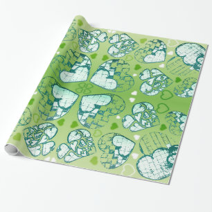 Green and white Whimsical Romantic Hearts pattern Wrapping Paper