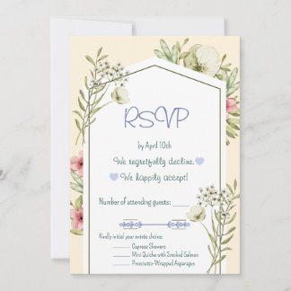 Green And White Wildflowers Geometric RSVP Card