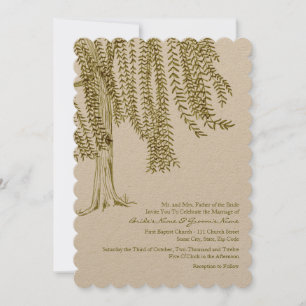 Green and White Willow Tree Wedding Invitation