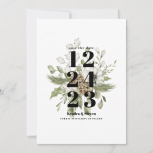 Green and White Winter Forest Bouquet Invitation