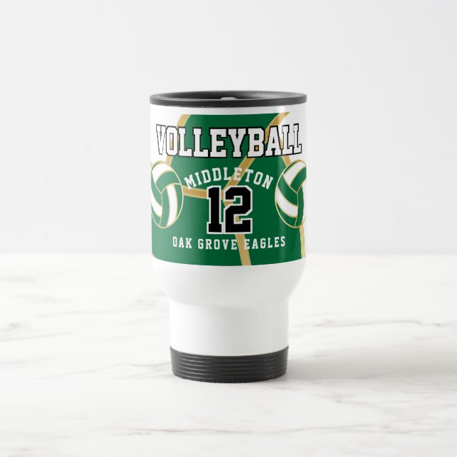 Green and White with Gold  Volleyball Sport Travel Mug (Center)