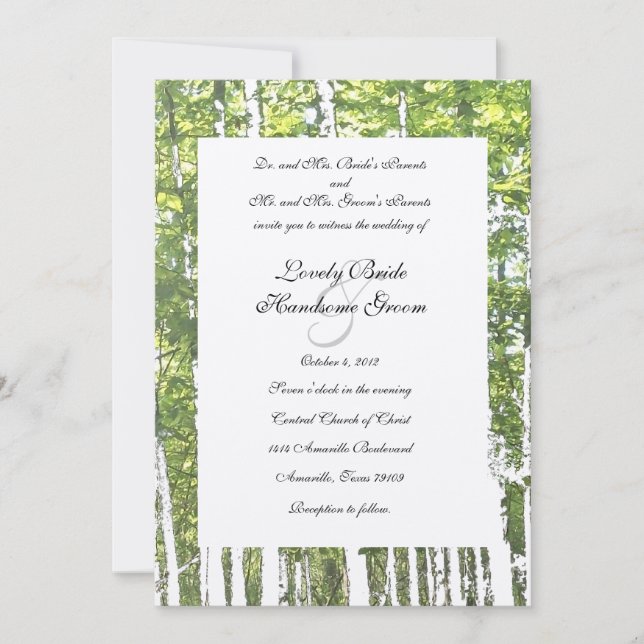 Green and White Woods Rustic Wedding Invitation (Front)