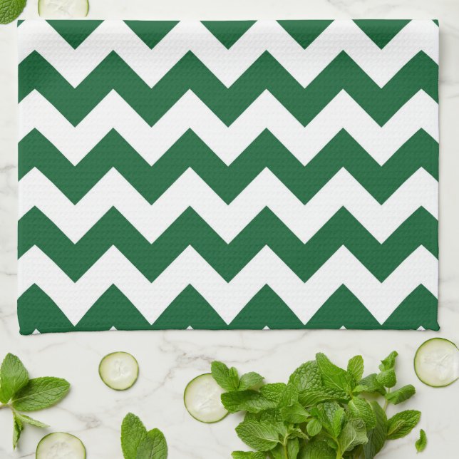 Green and White Zigzag Tea Towel (Folded)