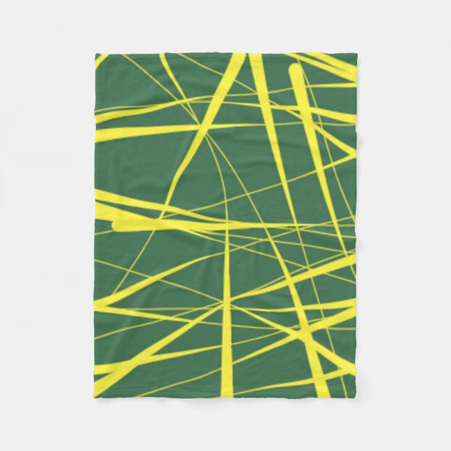 Green and Yellow Abstract Lines Fleece Blanket (Front)