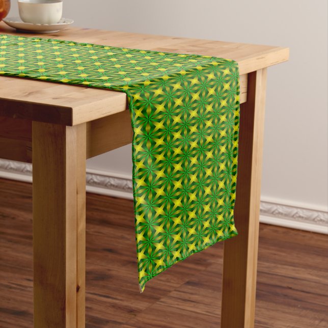 Green and yellow abstract short table runner (In Situ)