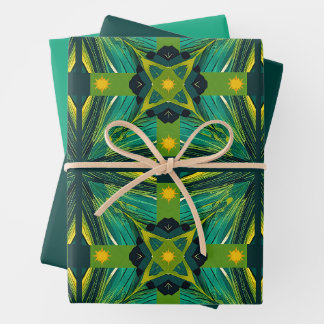 Green and Yellow Abstract Squares  Wrapping Paper Sheet