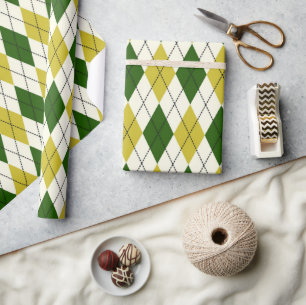 Green and Yellow Argyle Pattern Wrapping Paper