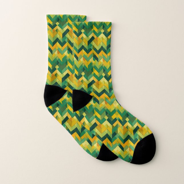 Green and yellow chevron pattern  socks (Pair)
