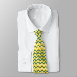 Green and yellow chevron pattern tie