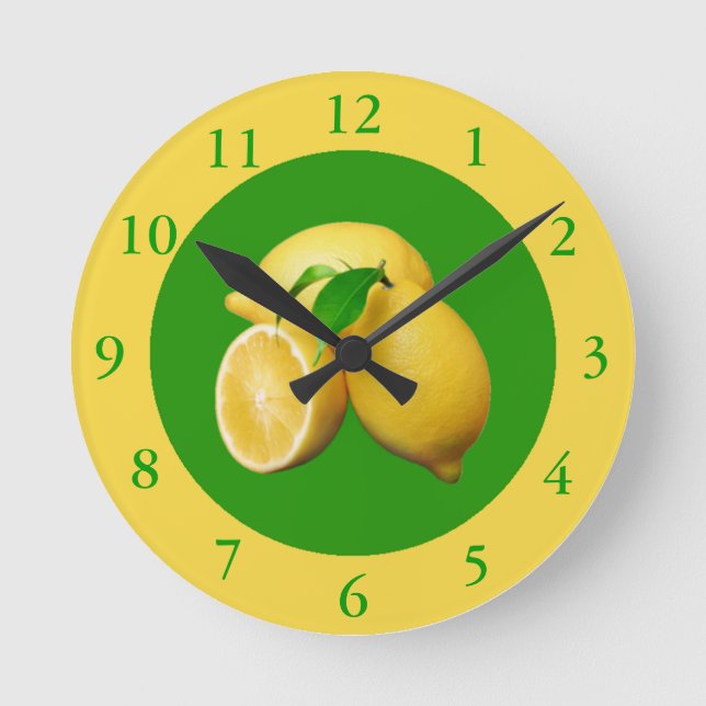 Green and Yellow Citrus and Fresh Lemons Round Clock (Front)