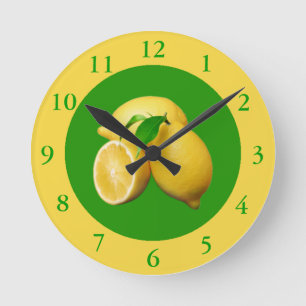 Green and Yellow Citrus and Fresh Lemons Round Clock