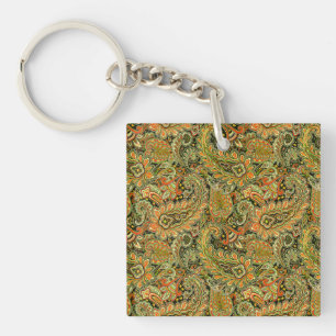 Green and Yellow Color Paisely Key Ring