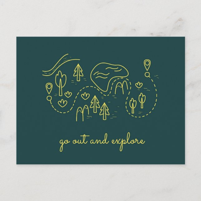 Green and Yellow Cute Illustration Outlines Travel Postcard (Front)