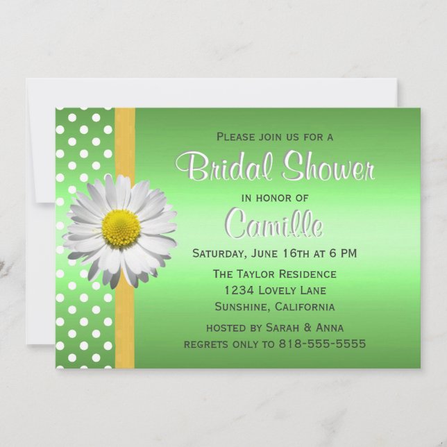 Green and Yellow Daisy Bridal Shower Invitation (Front)