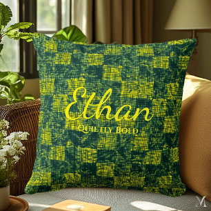 Green and Yellow Denim Texture Bold Custom Home Cushion