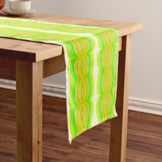Green And Yellow Figure Eight Ribbon Pattern Art Short Table Runner (In Situ)