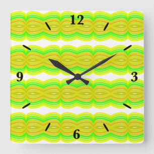 Green And Yellow Figure Eight Ribbon Pattern Art Square Wall Clock