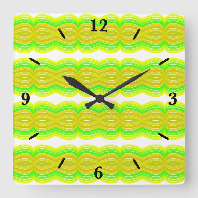 Green And Yellow Figure Eight Ribbon Pattern Art Square Wall Clock (Front)