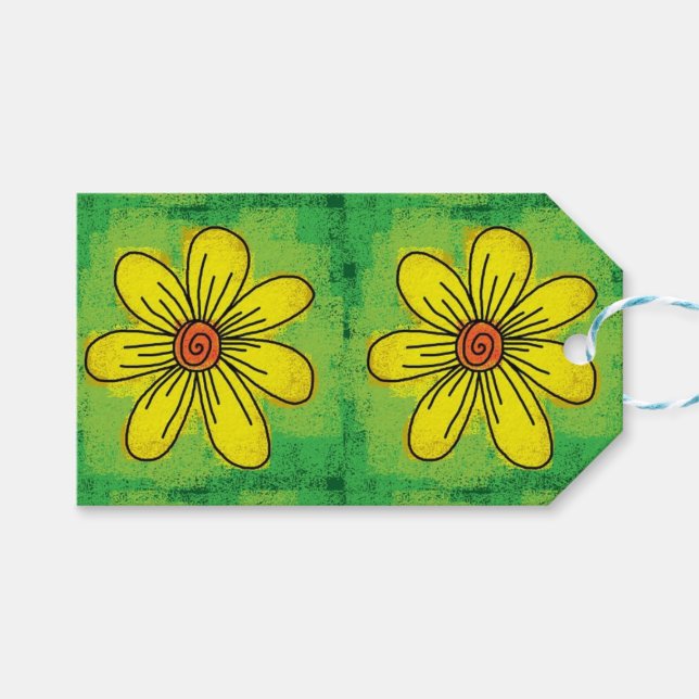 Green and Yellow Floral Gift Tag (Front (Horizontal))