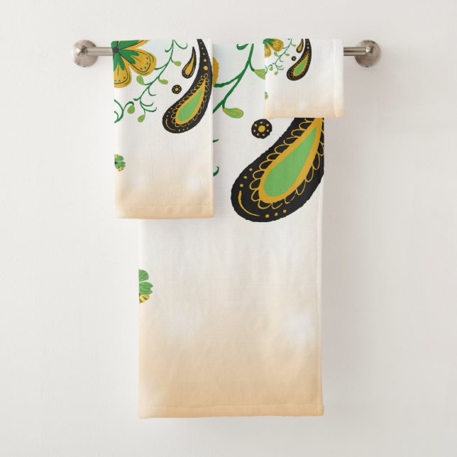 Green and Yellow Floral Mandala Art Bath Towel Set (Insitu)